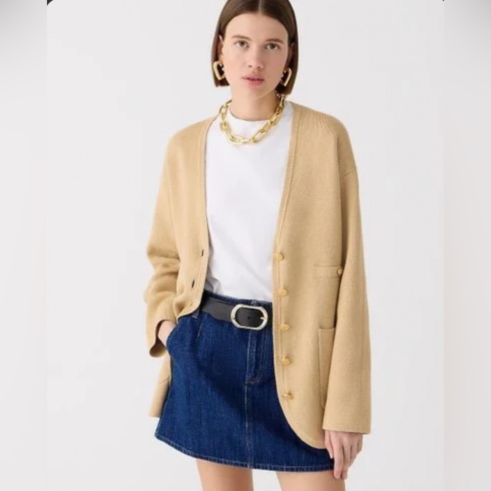 J.Crew Long V-Neck Sweater Blazer Light Khaki Size SMALL